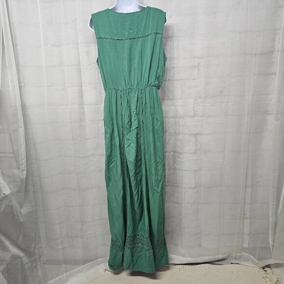Matilda Jane Green Sleeveless Maxi Dress Crochet Pintuck Boho Prairie L - Picture 7 of 12